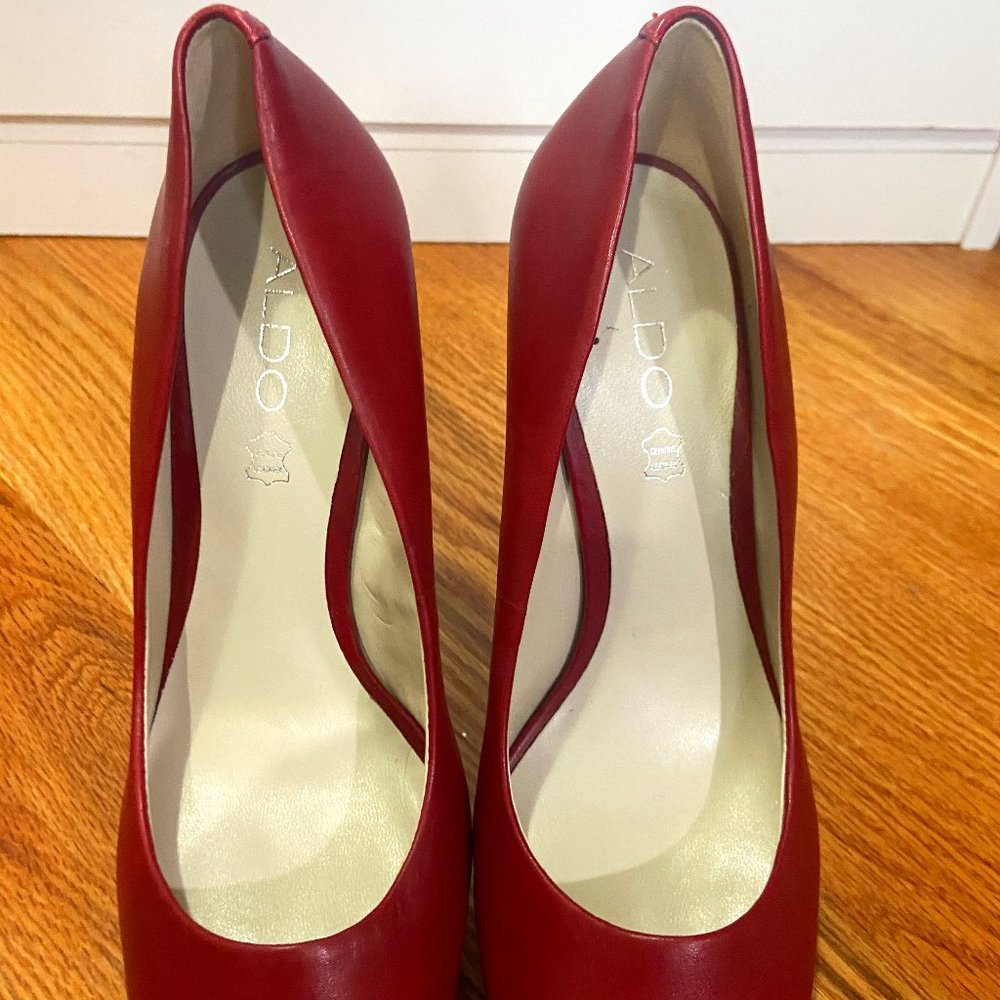 Red Aldo Leather Platform Heels.